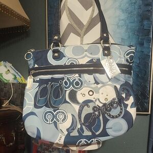 Vintage Coach Poppy Glam Pop Denim Applique Tote bag Retail $699